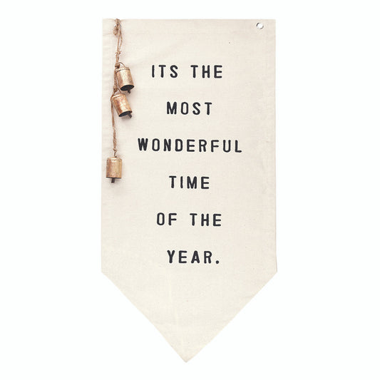 Canvas Banner with Gold Bells - Wonderful Time