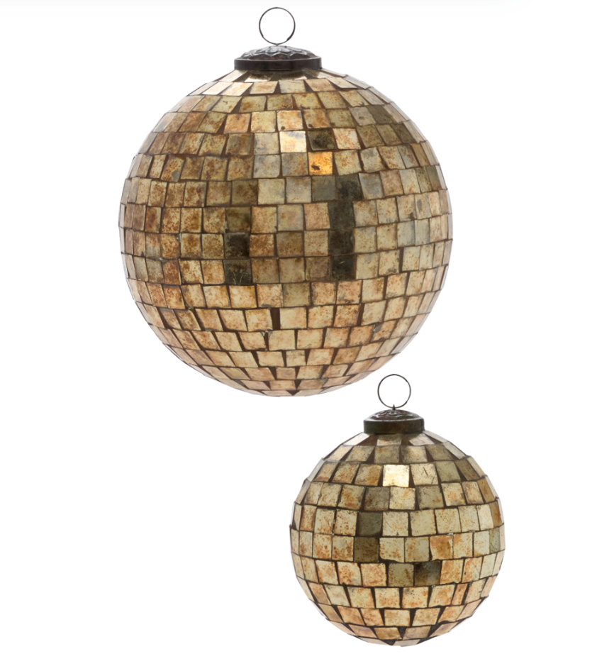 Antique Brass Disco Ball Christmas Ornament, 2 Sizes