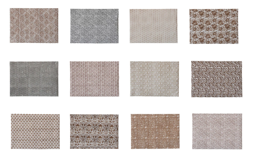 Handmade Block Print Recycled Gift Wrapping Paper, 12 Styles