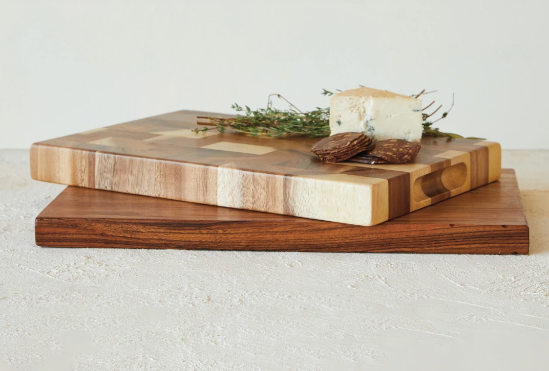 Suar Wood End Grain Cheese/Cutting Board w/ Handles