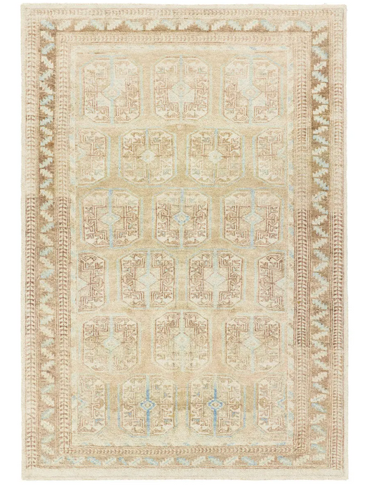 Vintage-Inspired Handowen Rug, Tan & Blue