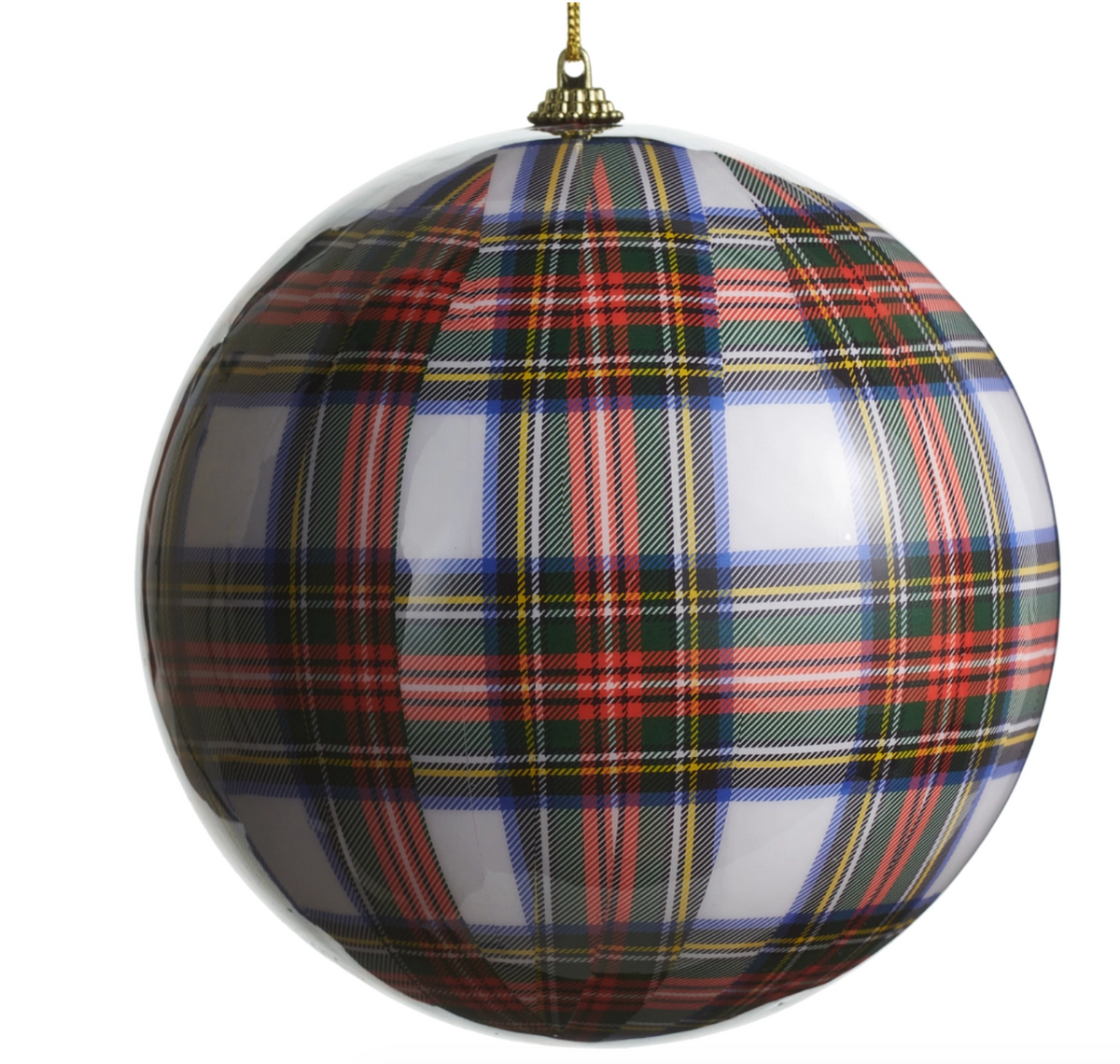 6" White Plaid Ball Ornament