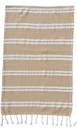 Woven Cotton Yarn Dyed Kitchen Towel w/ Stripes & Tassels, 3 Styles