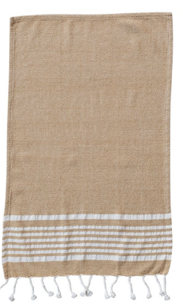 Woven Cotton Yarn Dyed Kitchen Towel w/ Stripes & Tassels, 3 Styles