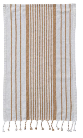 Woven Cotton Yarn Dyed Kitchen Towel w/ Stripes & Tassels, 3 Styles
