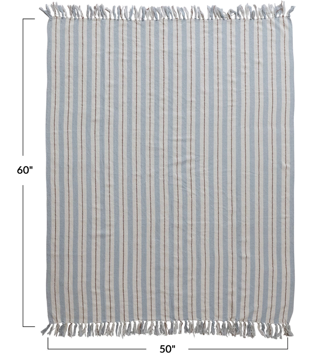 Woven Cotton Blend Striped Throw w/ Fringe