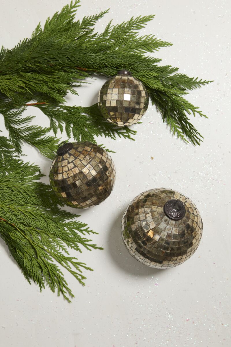 Antique Brass Disco Ball Christmas Ornament, 2 Sizes