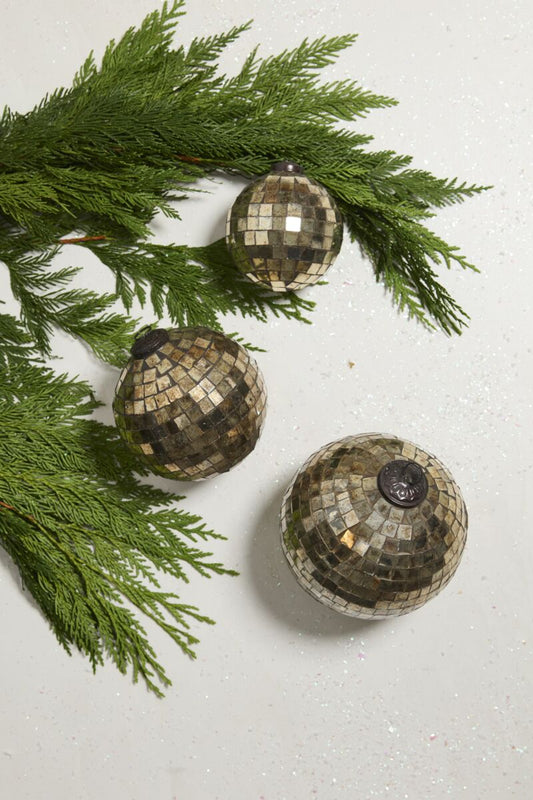 Antique Brass Disco Ball Christmas Ornament, 2 Sizes