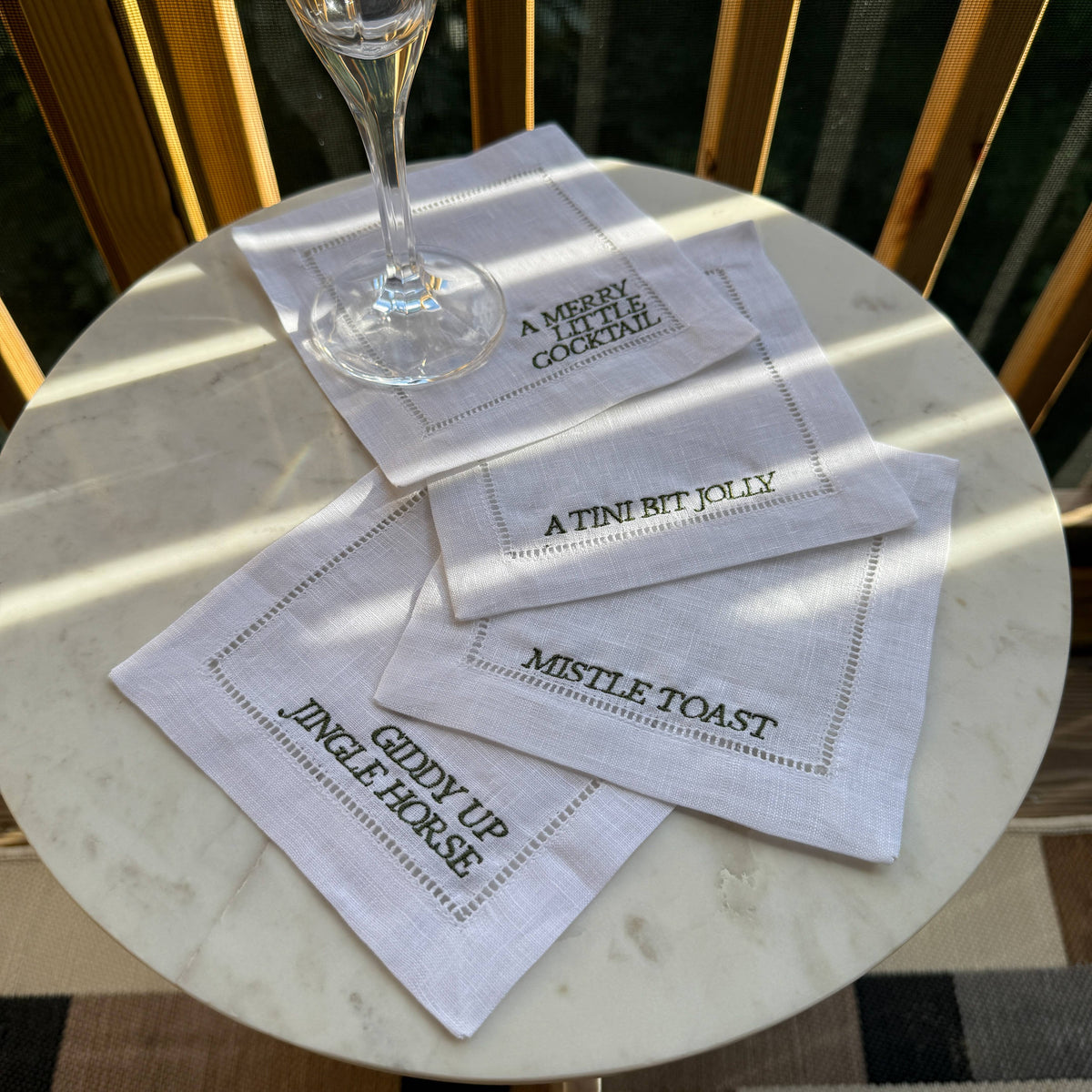 Christmas Embroidered Cocktail Napkin Set