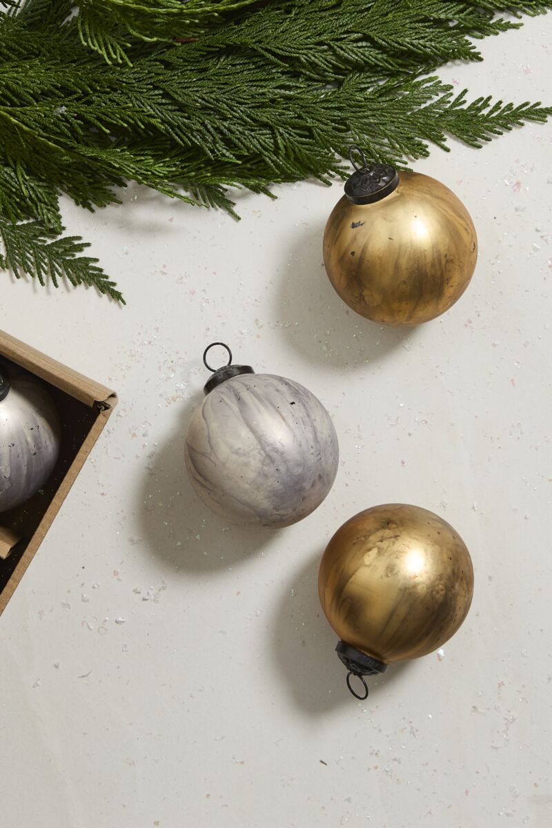 Vintage Marbled Christmas Ornaments, Set of 6