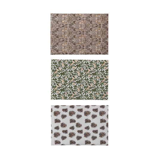 Wrapping Paper Sheets w/ Patterns, 3 Styles, Set of 12 Rolls in Kraft Display Box