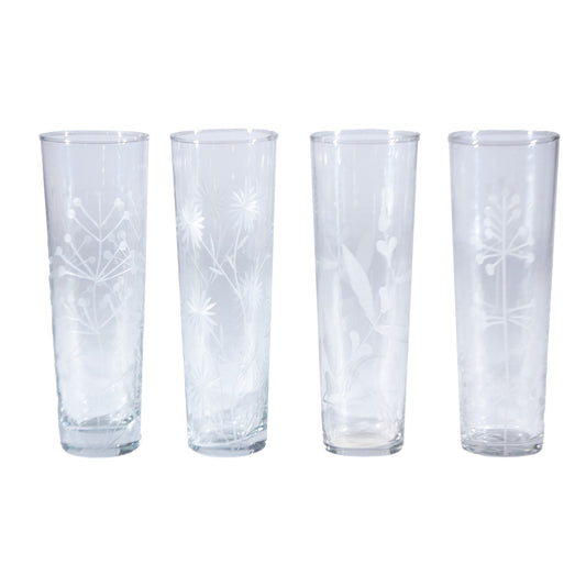 8 oz. Hand-Blown Drinking Glass with Etched Botanicals, 4 Styles