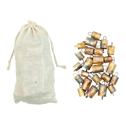 Metal Bells in Muslin Bag, Distressed Gold Finish