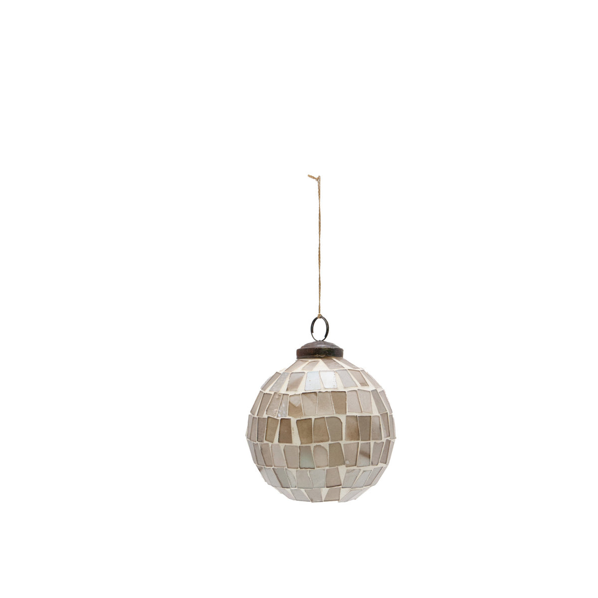 4" Round Glass Mosaic Ball Ornament, Taupe & Cream Color