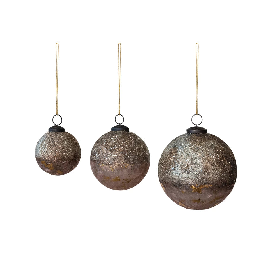 Textured Glass Ball Ornament with Mica Flakes