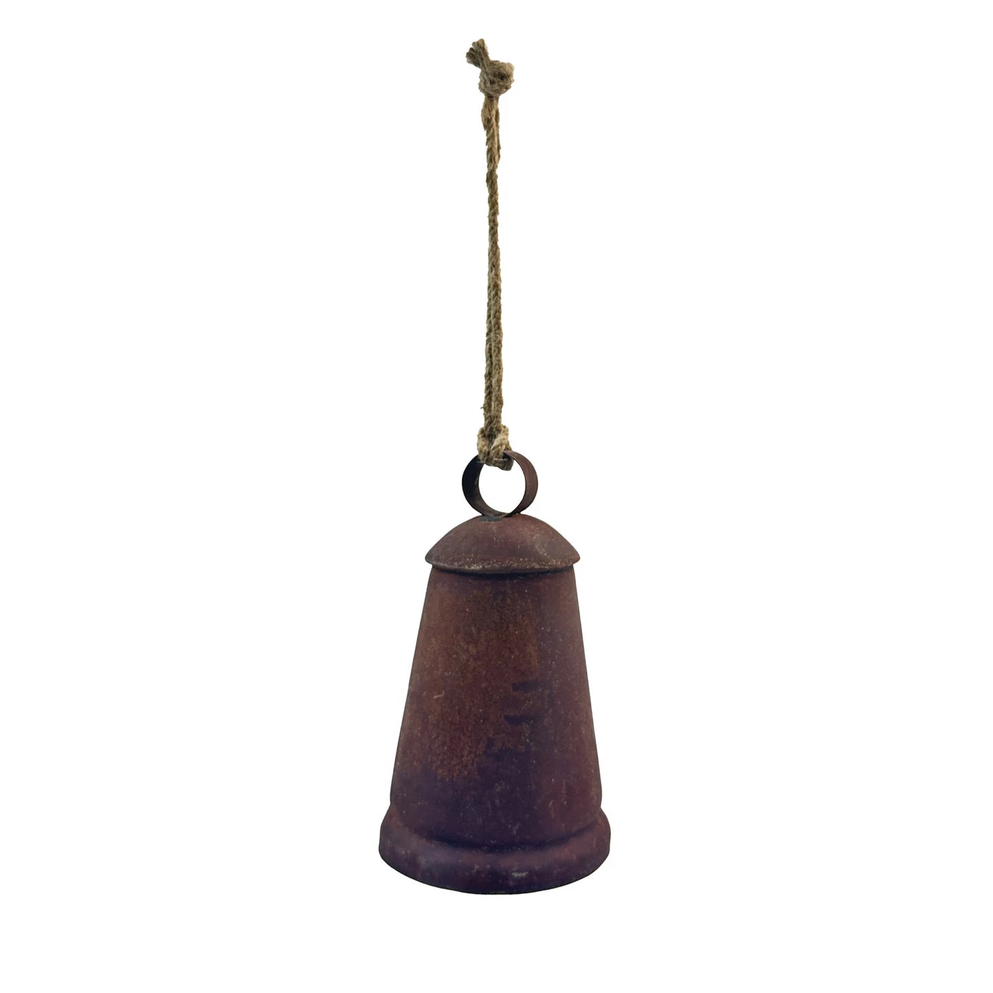 Metal Bell Ornament with Jute Hanger, Distressed Rust Finish