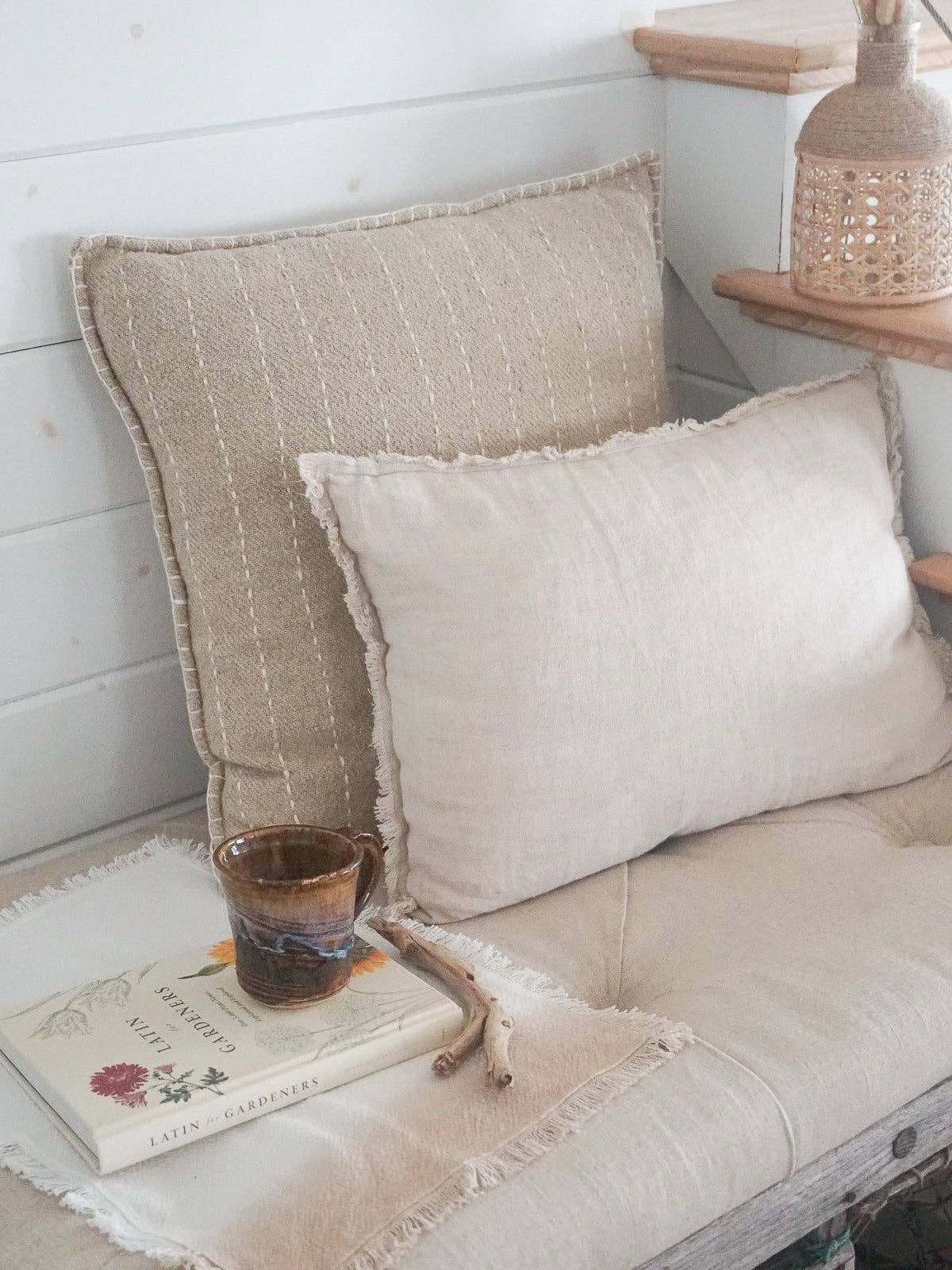Khaki Fringe Linen Pillow