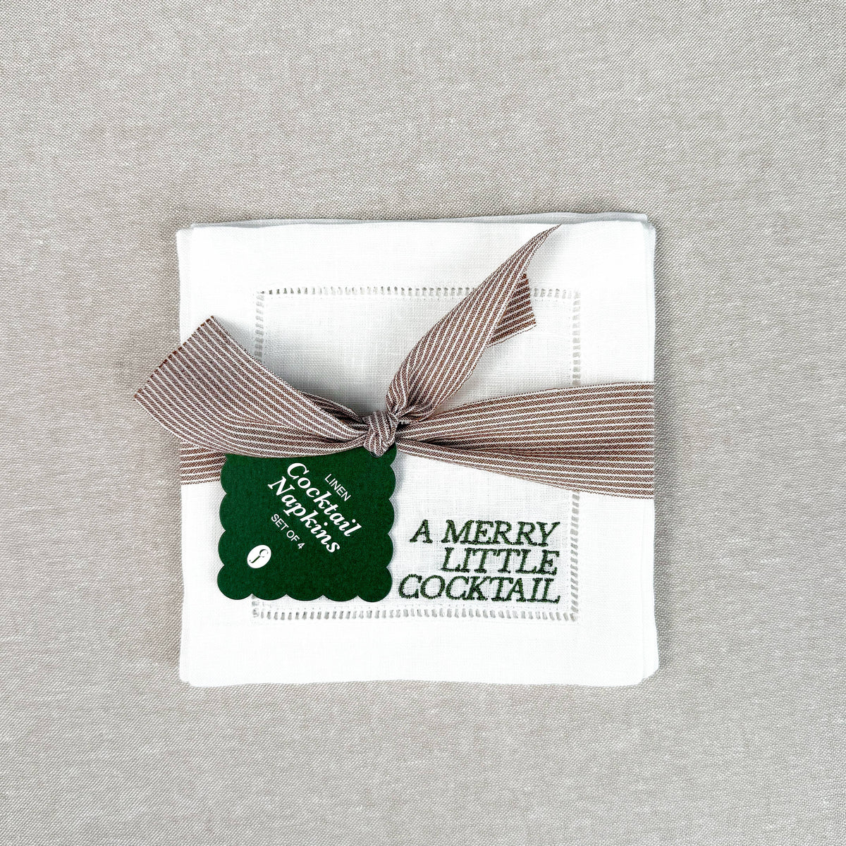 Christmas Embroidered Cocktail Napkin Set