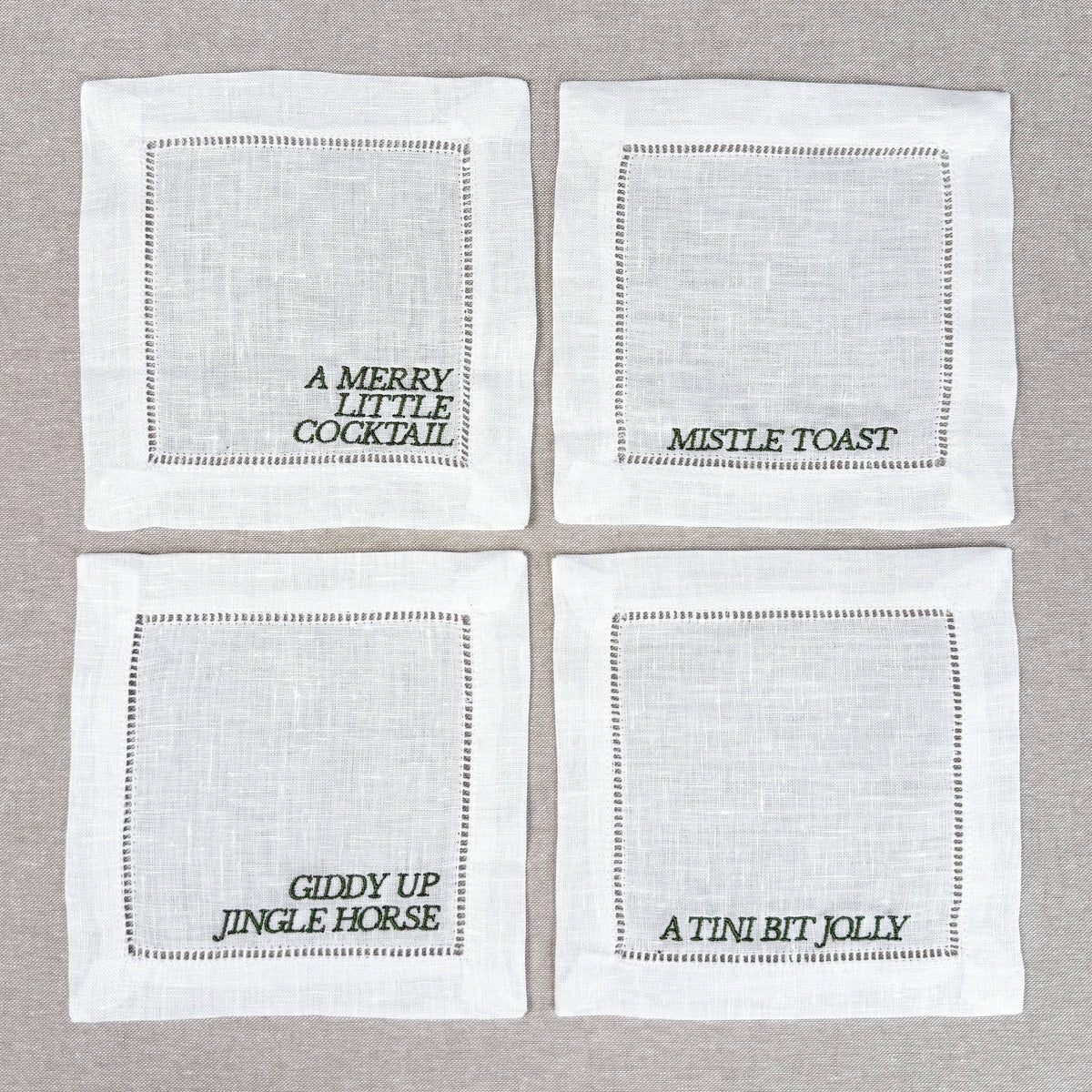 Christmas Embroidered Cocktail Napkin Set