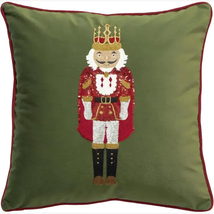 Moss Velvet Embroidered Nutcracker 18" Throw Pillow
