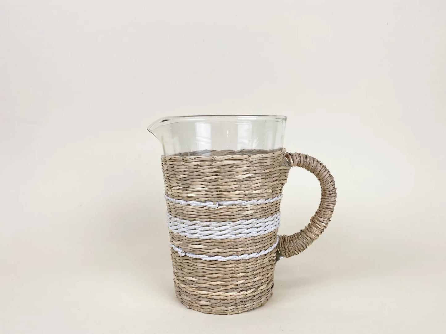 White Stripe Seagrass Cage Pitcher