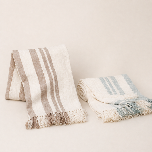Laguna Striped Fringe Throw Blanket, 2 Colors