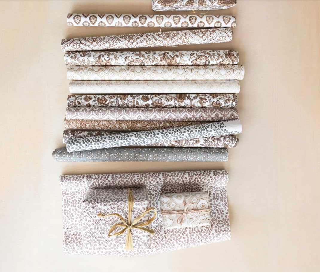 Handmade Block Print Recycled Gift Wrapping Paper, 12 Styles