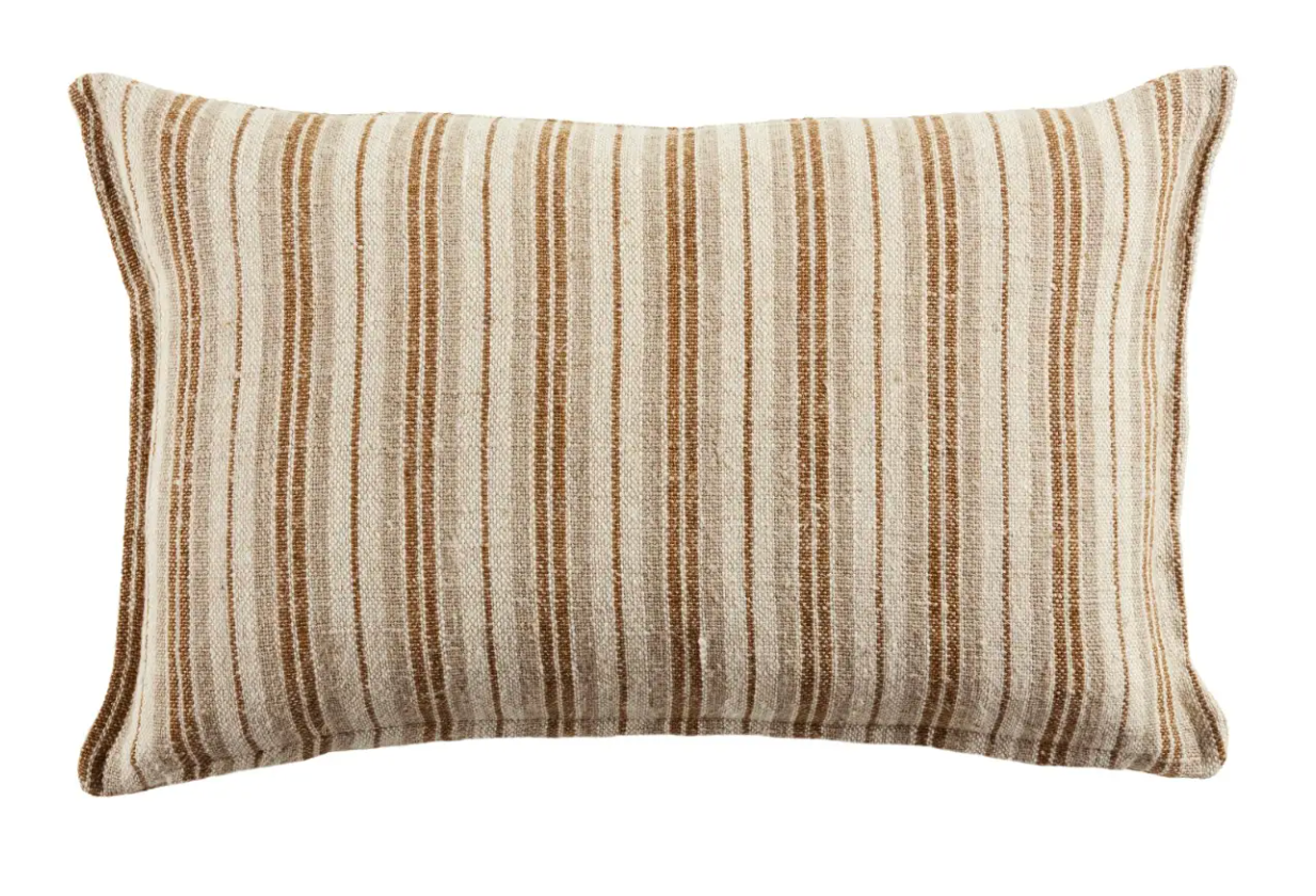 Linen Ticking Stripe Pillow, Beige