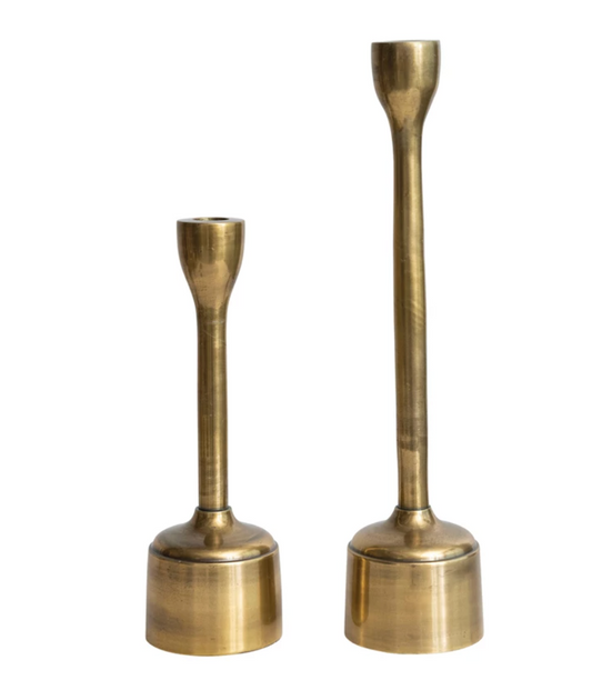 Cast Aluminum Taper Holders, Antique Brass Finish, 2 Sizes