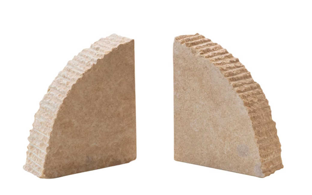 Sandstone Bookends w/ Ribbed Edge, Set of 2