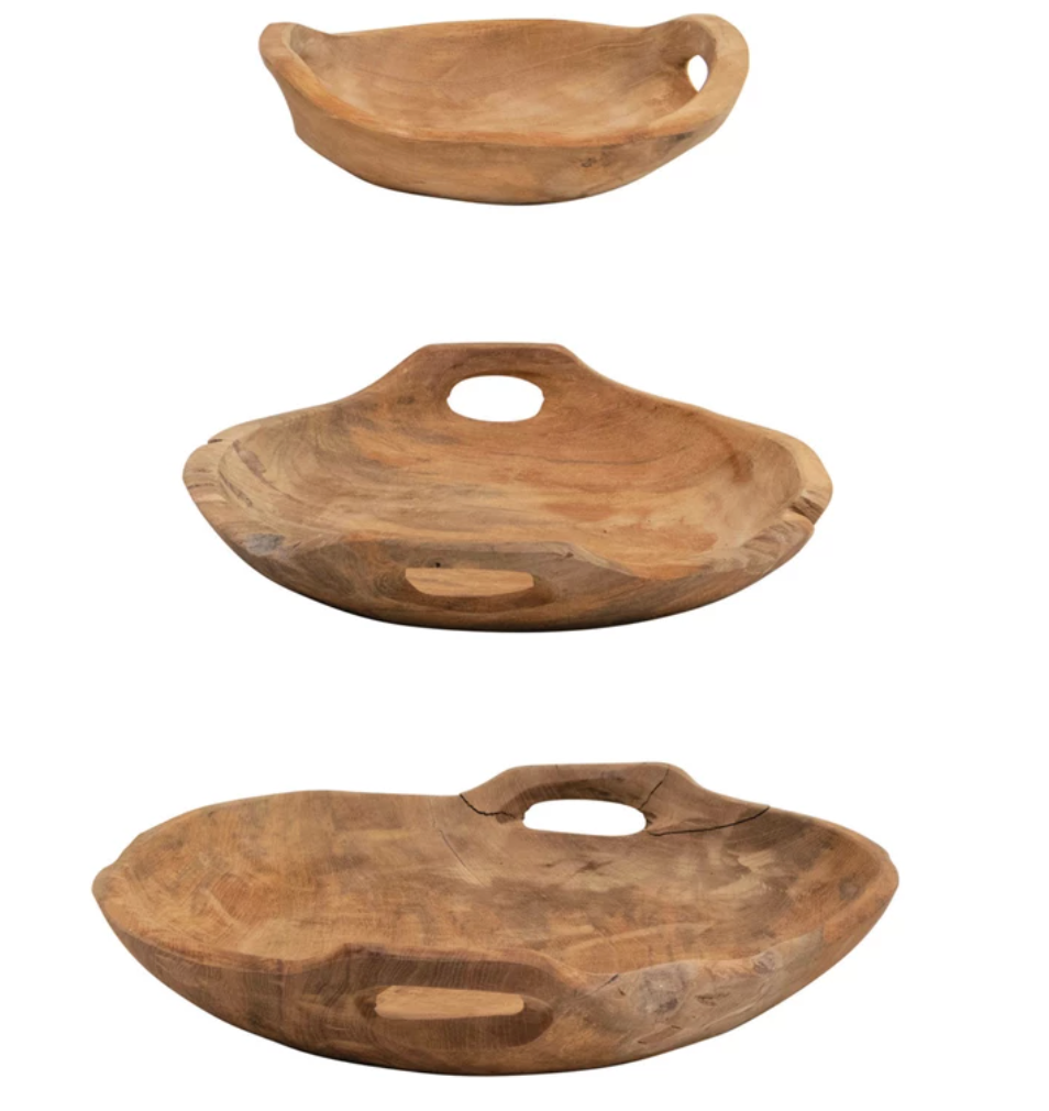 Teak Wood Bowls with Handles