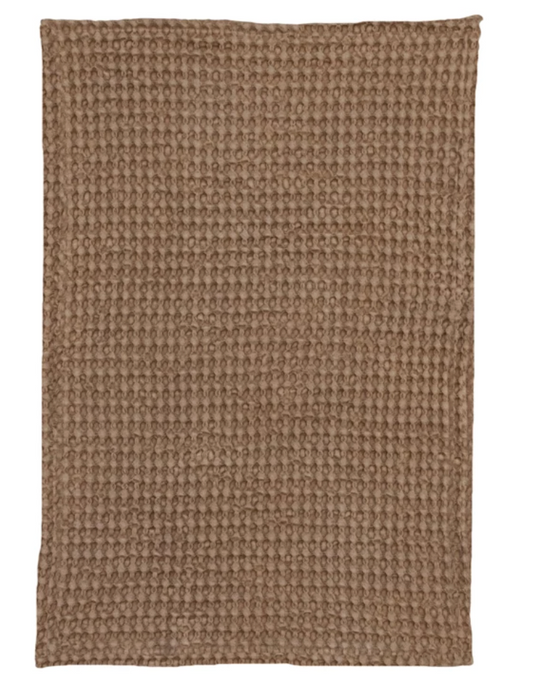 Stonewashed Cotton Waffle Tea Towel, Camel Color