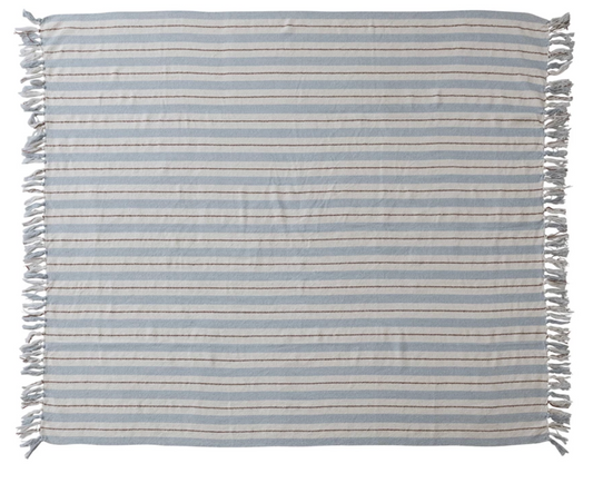 Woven Cotton Blend Striped Throw w/ Fringe