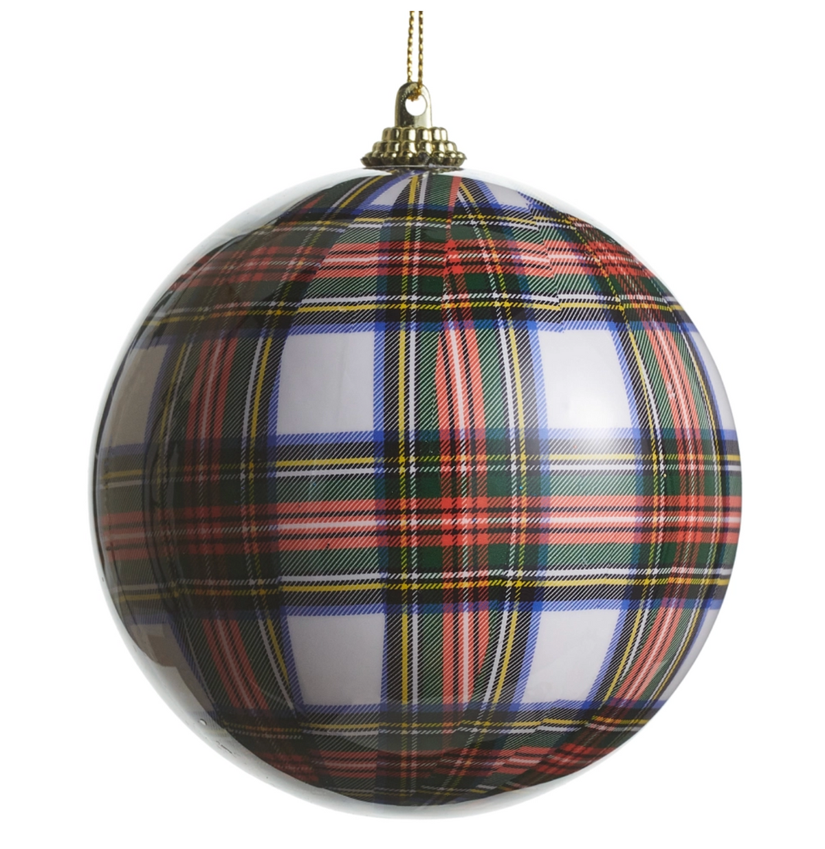 4" White Plaid Ball Ornament