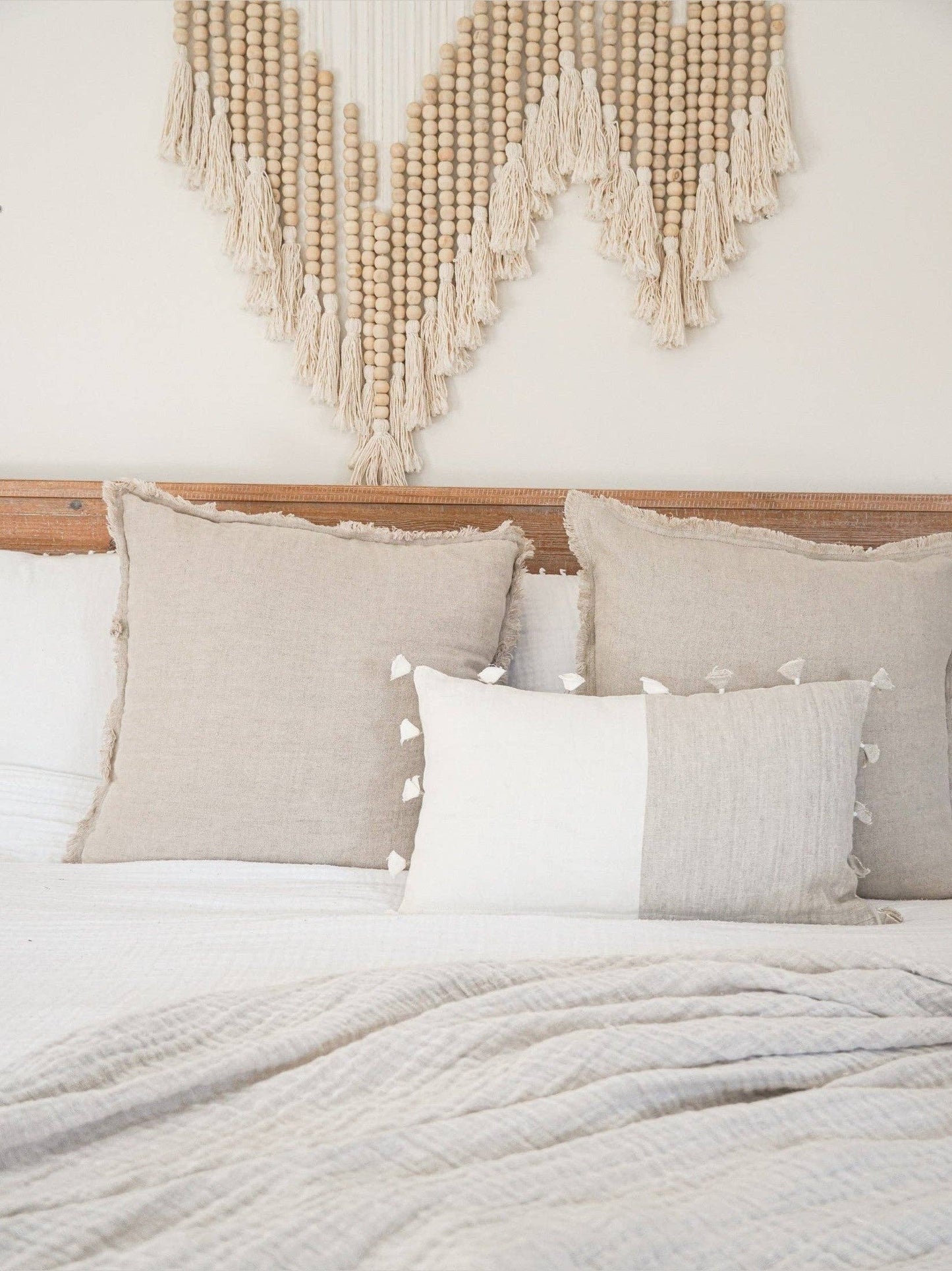 Khaki Fringe Linen Pillow