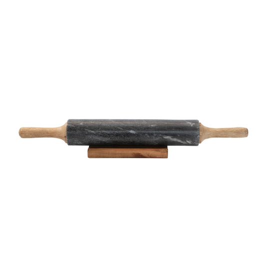 Marble Rolling Pin with Handles + Holder