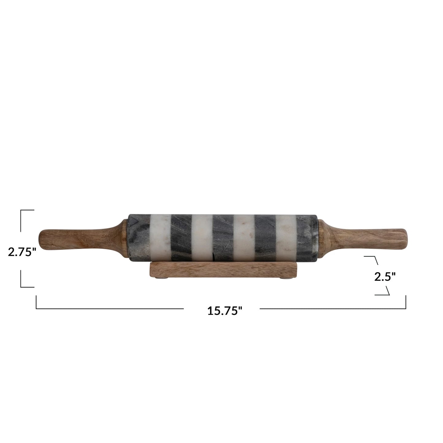 Striped Marble Rolling Pin with Handles + Holder