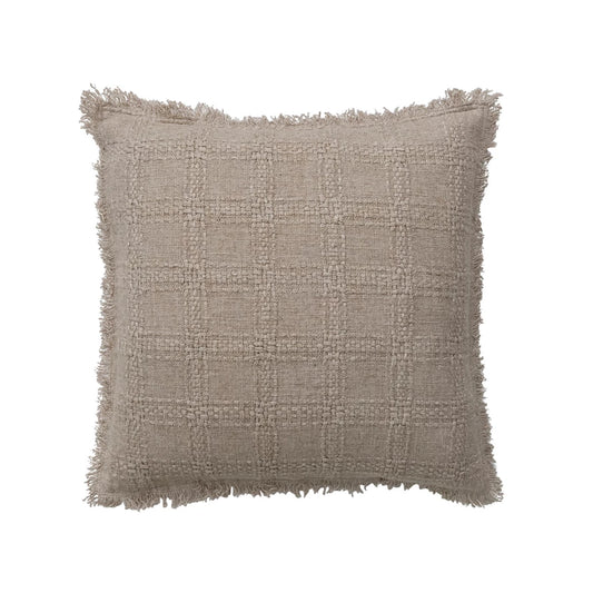 Woven Grid Pillow with Fringe, 18x18