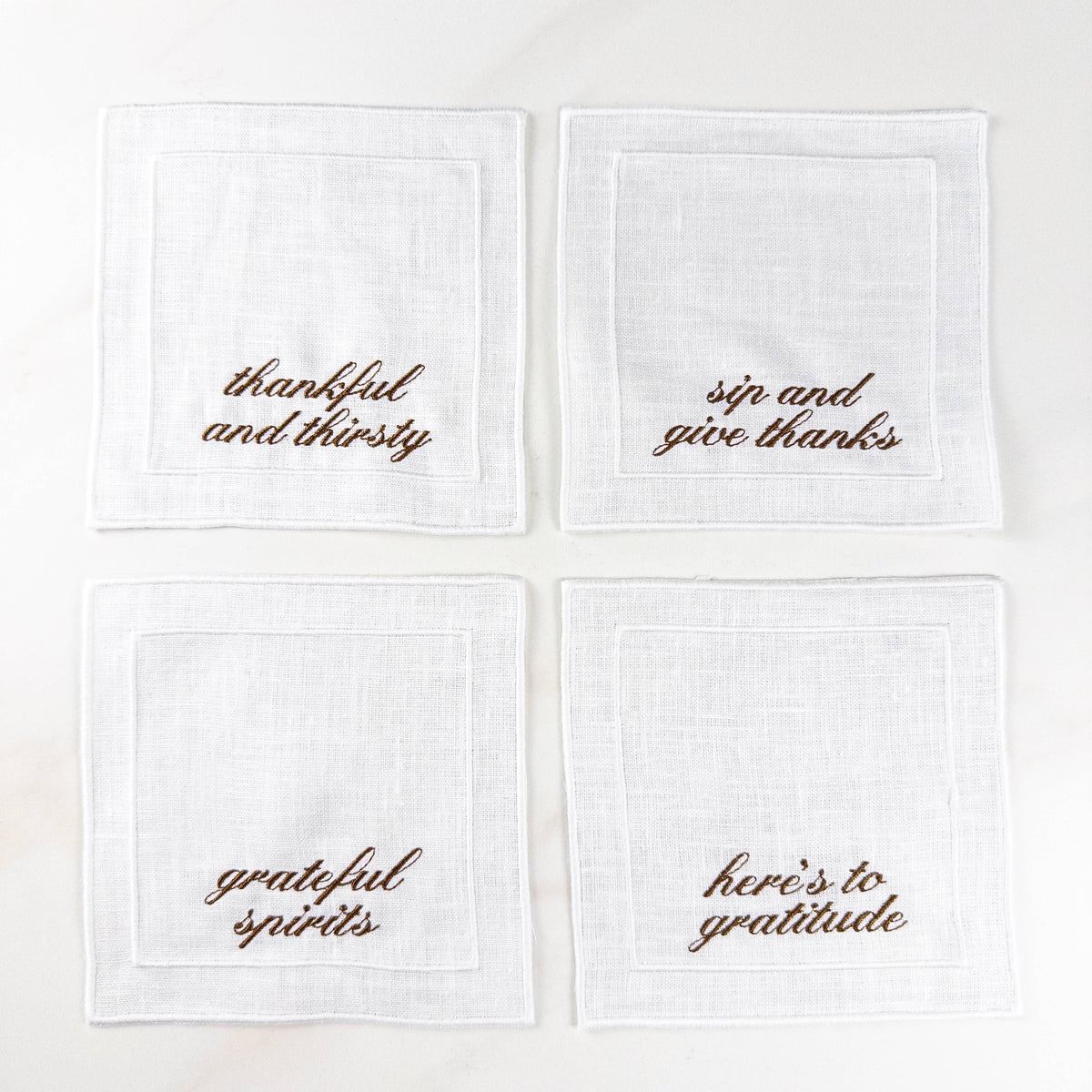 Thanksgiving Sayings Embroidered Cocktail Napkin Set