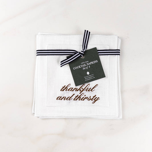 Thanksgiving Sayings Embroidered Cocktail Napkin Set