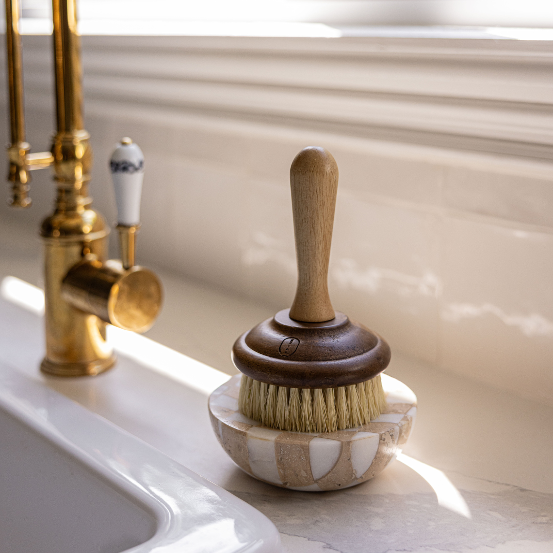 Checkered Travertine & Marble Soap Dish