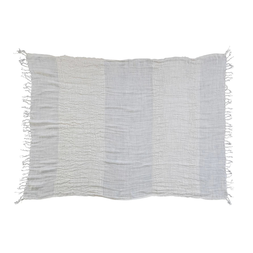 Woven Linen Throw w/ Stripes & Fringe