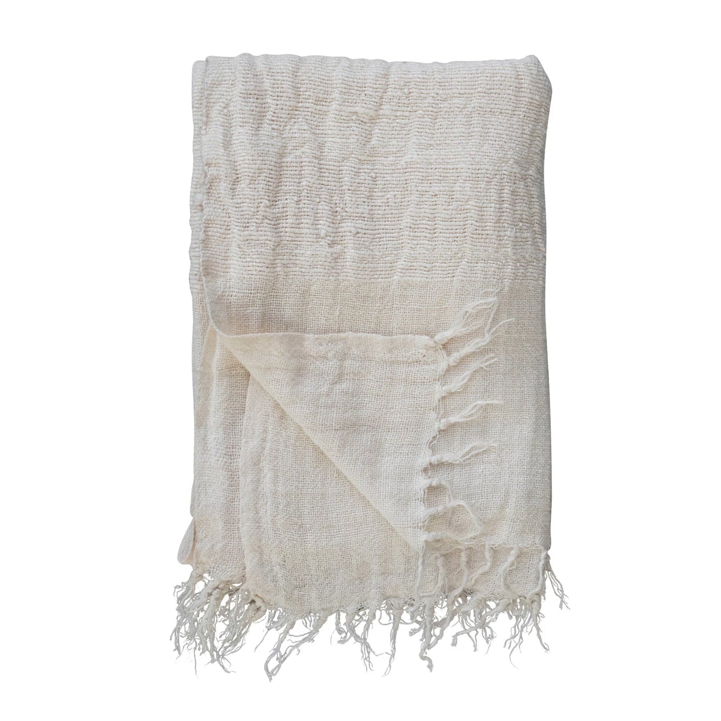 Woven Linen Throw w/ Stripes & Fringe