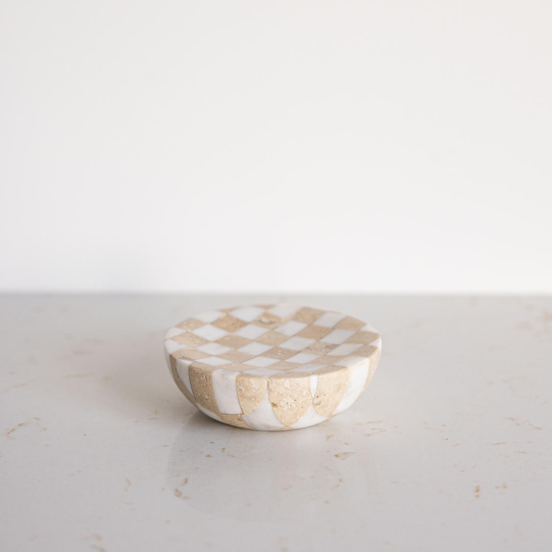 Checkered Travertine & Marble Soap Dish