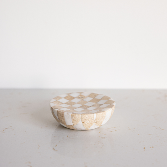 Checkered Travertine & Marble Soap Dish