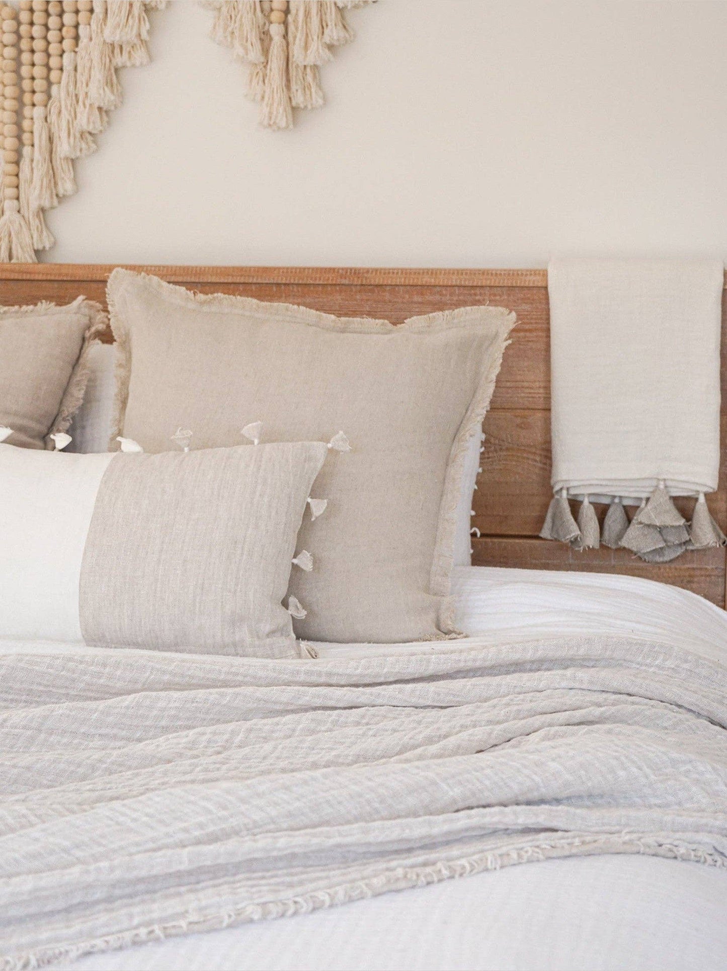 Khaki Fringe Linen Pillow