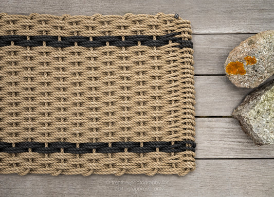 The Rope Co. Doormat, Wheat with two Thin Charcoal Stripes