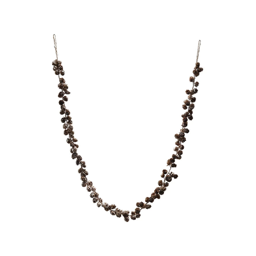 Pinecone Garland with Glitter & Jute Cord, Natural