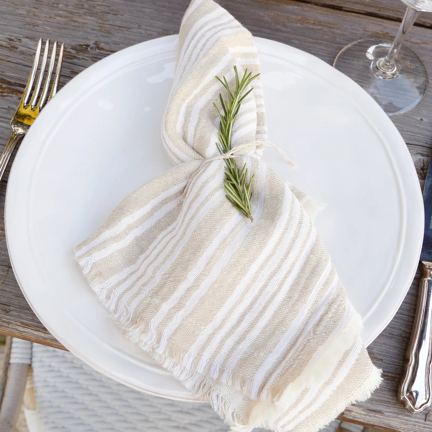 Striped Fringe Dinner Napkin